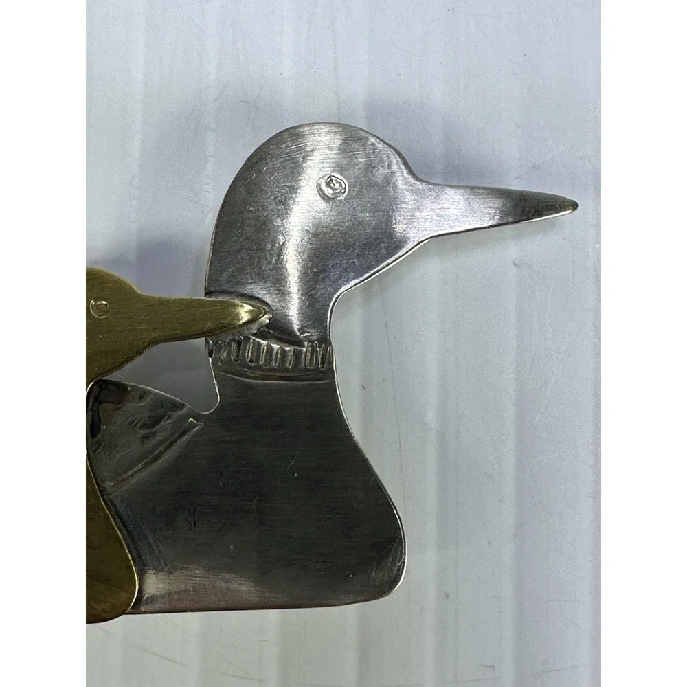 Vintage Silver Tone Brass Copper Swimming Duck Mallard Brooch